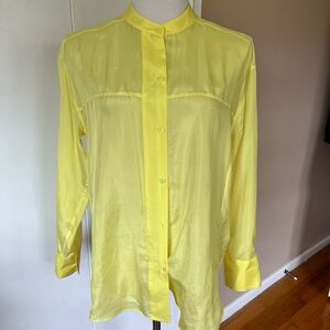 Massimo Dutti 💯 Silk Bright Yellow Button-Up Blouse